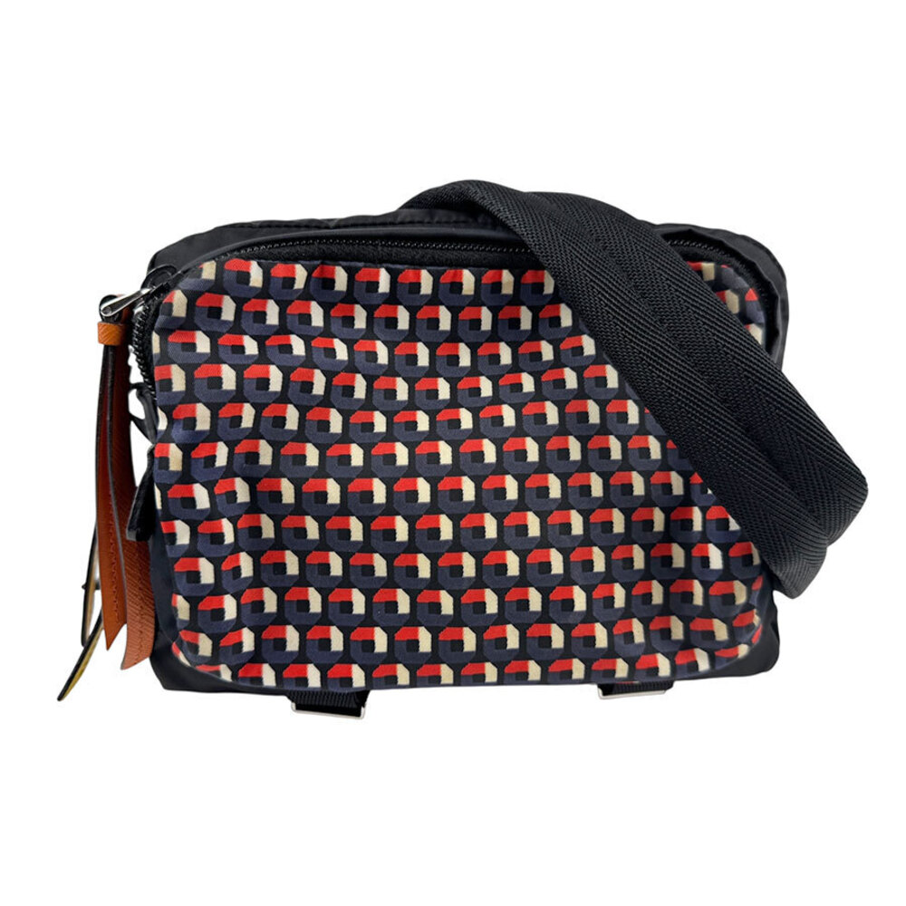 Prada crossbody shoulder bag black multicolored silver nylon